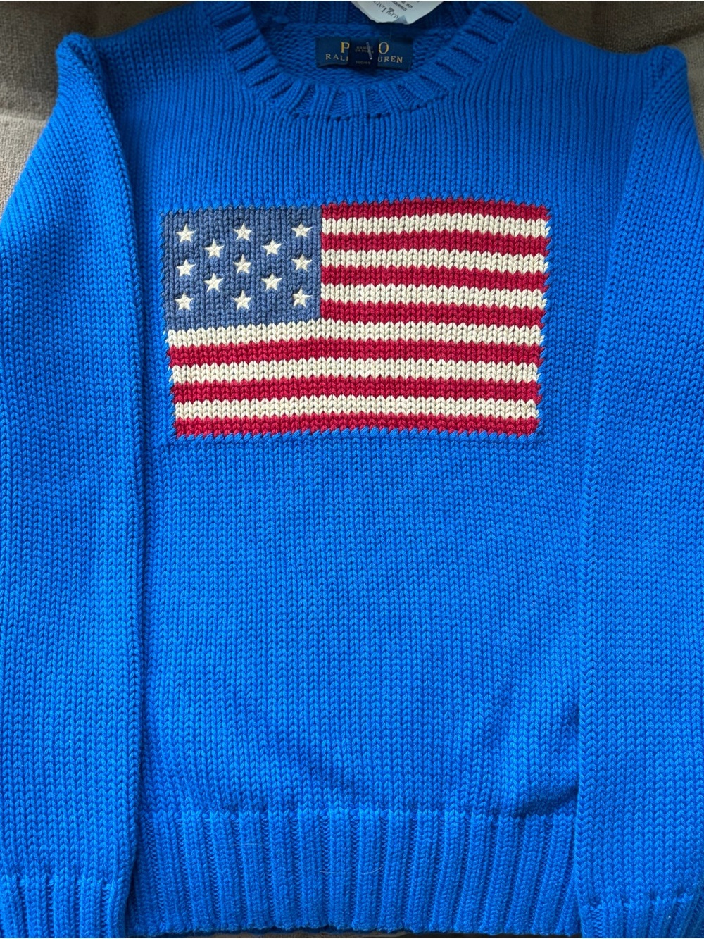 Polo by Ralph Lauren Bright Blue Knit Sweater with Yellow Logo